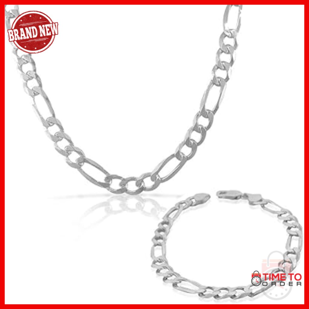 Sterling Silver Figaro Chain Necklace & Bracelet Set, 24" & 9", Lobster Clasp